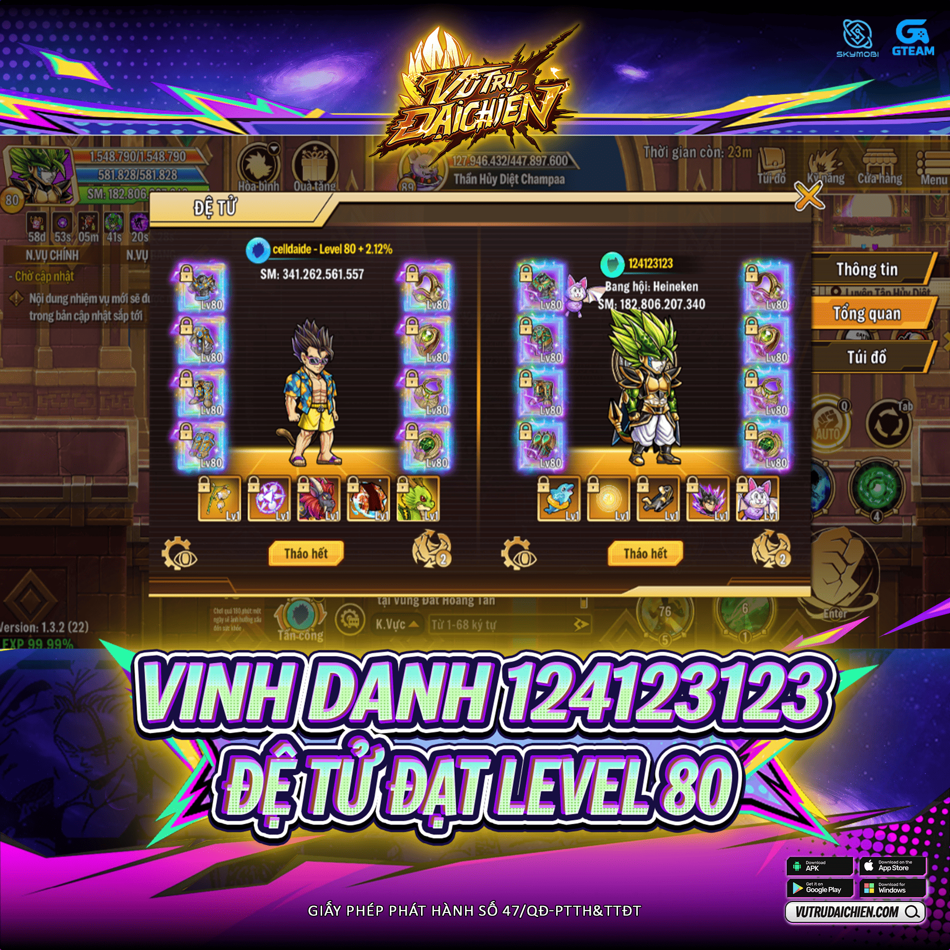 Vinh Danh Chiến Binh Sở Hữu Đệ Tử Level 80 Comment Nhận Quà
